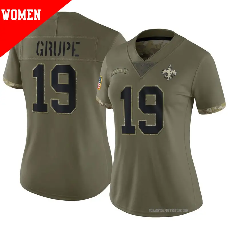 Women s 19 Blake Grupe New Orleans Saints Limited Olive 2022 Salute To Service Jersey